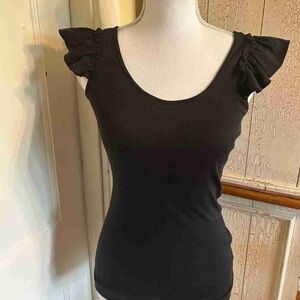 Black Ruffle Sleeve Top